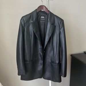 Zara Oversized Faux Leather Blazer